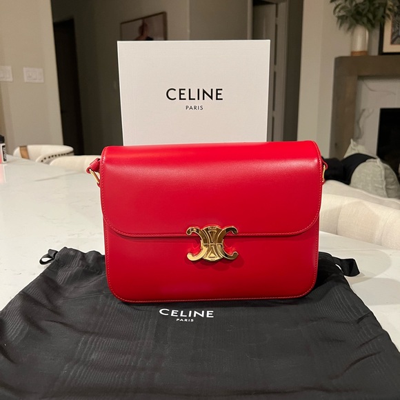 Celine Handbags - Celine LARGE TRIOMPHE BAG IN SHINY CALFSKIN
RED